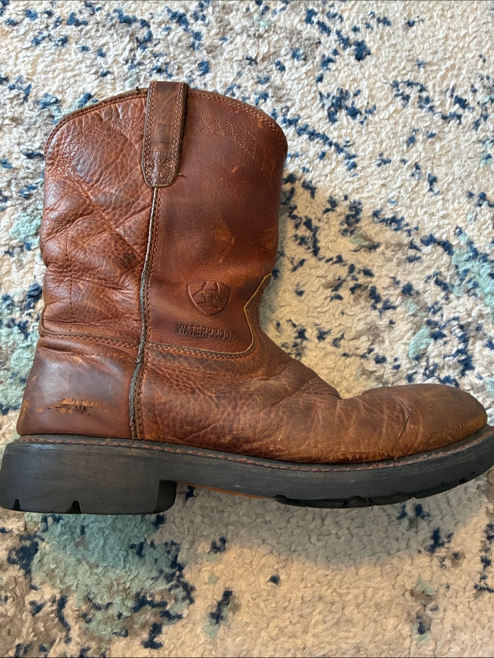 Ariat Brown men’s 10.5 D Leather Pull-On Waterproof Work Boots cowboy - Picture 11 of 12